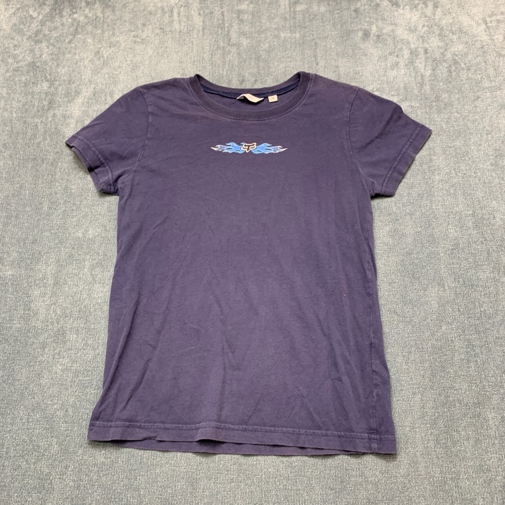 Fox T Shirt Men Medium Navy Blue Cotton Non Stretch Logo Streetwear Casual Tee